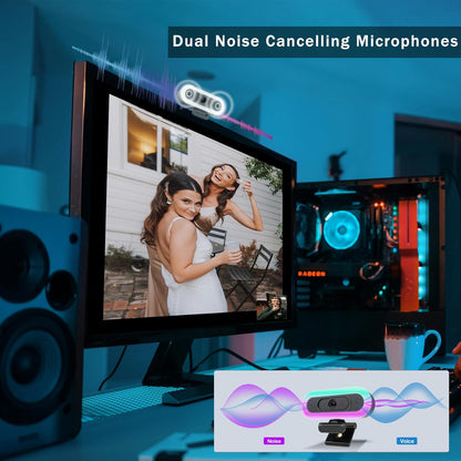 2K Webcam for PC, Plug and Play USB C Webcam with Dual Microphones,Ring Light,Fill RGB Light & Cover,Autofocus,65°FOV,1080P@60FPS, PC Web Camera for Desktop Computer Laptop Mac Zoom Streaming