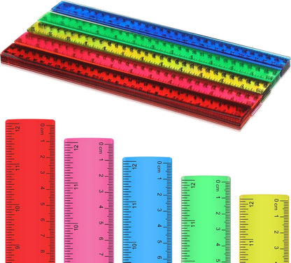 Zonon 50 Pcs 6 Inch/12 Inch Plastic Rulers Bulk Flexible Straight Rulers with Inches Centimeters First Day of School Gift Students Back to School Office Home Supplies(Clear Colorful,12 Inch)