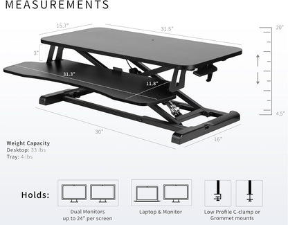 VIVO 32 inch Carbon Fiber Desk Converter, K Series, Height Adjustable Sit to Stand Riser, Dual Monitor and Laptop Workstation with Wide Keyboard Tray, Black, DESK-V000KR