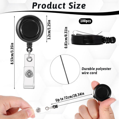 simarro 100 Pieces Heavy Duty Retractable Badge Reels Clips, Black ID Card Badge Holder Reel with Metal Belt Clip Card Key Holder for Office Worker Employee Doctor Nurse Gifts