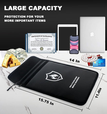 6200°F Upgraded Fireproof Document Bag, 15.7" x 11.4" Faraday Bag, Water Resistant Fireproof Money Bag with Zipper, 18 Layers of Heat Insulated Materials, RFID Blocking Bag, Anti-Theft Anti-Tracking