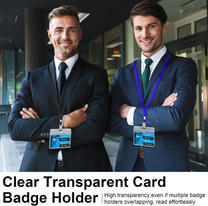 Marspark 100 Sets Clear Name Tags with Lanyard, Lanyards for ID Badges Reusable Strap with ID Holder Plastic Name Badges for Adults Business School Church Conference (Black,Blue)