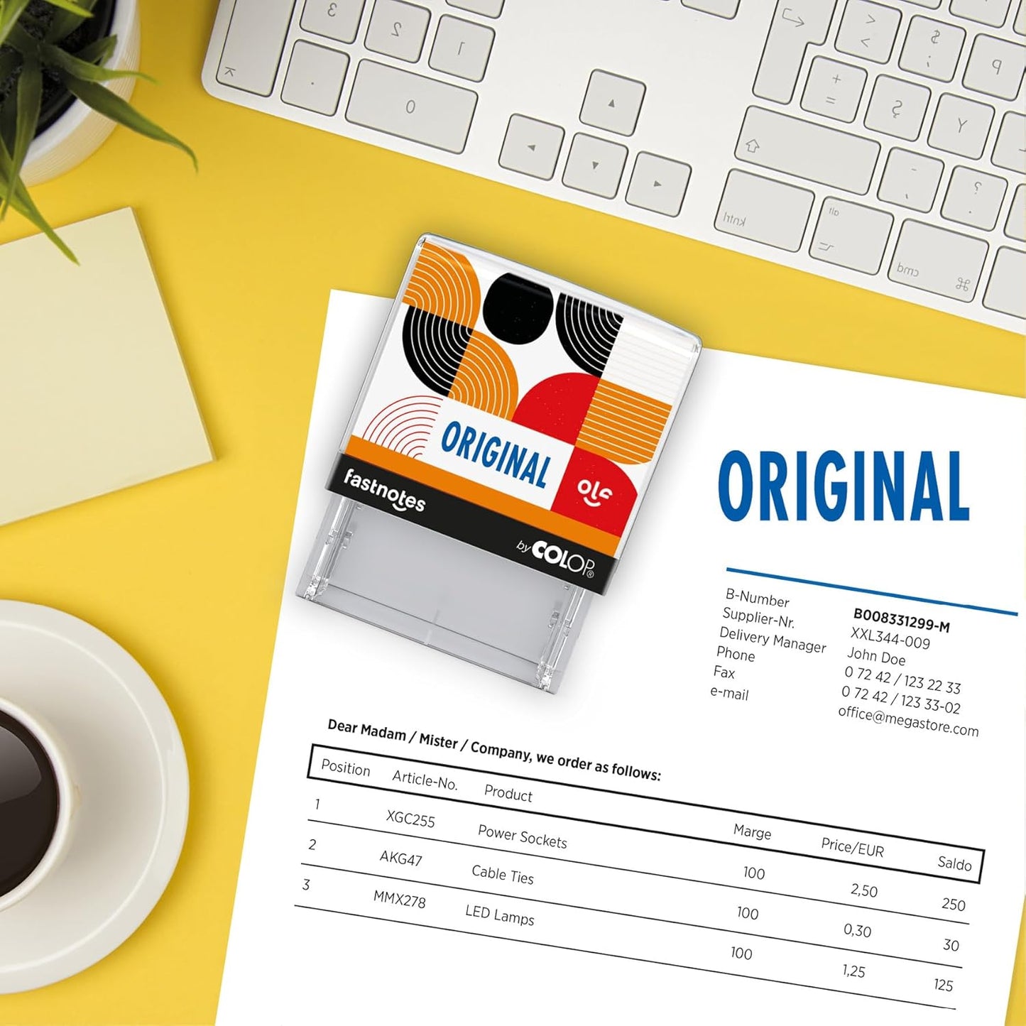 Fastnotes Original Self-Inking Rubber Stamp by COLOP - Great for Office Documents, Notary, Warehouse, Accounting Paperwork, Business, and Legal Documentation - Blue Ink (Original- Blue)