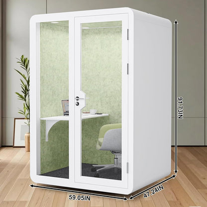 Office Sound Booth with Audio Privacy - Removable Soundproof Booth with Green with Arc Border Design,Soundproof Room with Light,Fans, Socket for Study,Live Broadcast Room (59IN)