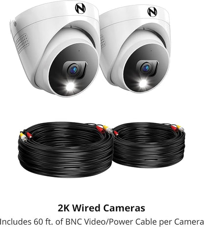 Night Owl Add On Wired 2K HD Indoor/Outdoor Deterrence Dome Cameras with 2-Way Audio (2-Pack) (Requires Compatible DVR - Sold Separately)