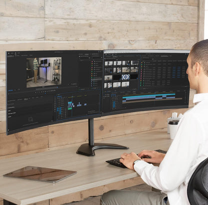 VIVO Dual LED LCD Monitor Mount, Free-Standing Desk Stand for 2 Screens up to 32 Inch, Heavy-Duty Fully Adjustable Arms with Max VESA 100x100mm, Black, STAND-V032F