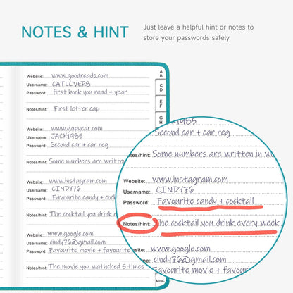 Password Book with Alphabetical Tabs – Hardcover Internet Address & Password Organizer – Password Keeper Notebook for Computer & Website – 5.2 x 7.6" Log-in Password Journal w/Thick Paper (Turquoise)