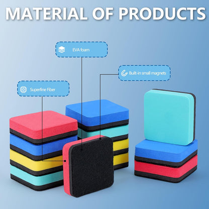 XKDOUS 12 Pack Dry Erase Eraser, Magnetic Whiteboard Eraser, Small White Board Eraser for Kids, Dry Erase Board Eraser, Mini Dry Erase Erasers Perfect for Classroom(4 Color, 2 x 2 Inch)