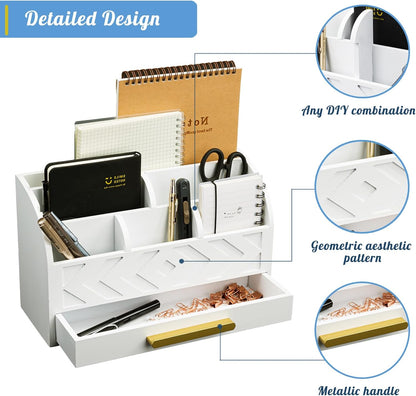 Wooden Desk Organizer Mail Organizer Countertop, Desktop Organizer Mail Sorter Mail Holder Bill Organizer for Desk, Desk Organizers and Accessories for Women (White)