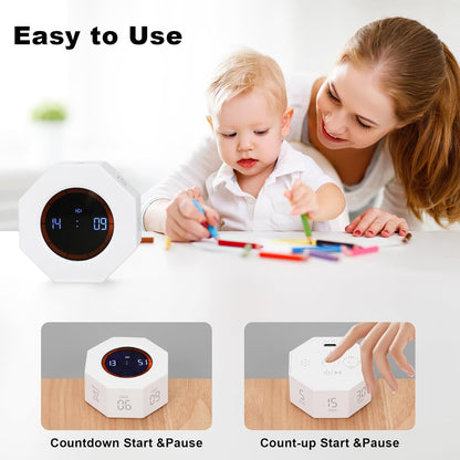 Rechargeable Pomodoro Timer, 8-Angle Auto-Rotating Screen with Gravity Sensor, Digital Timers for Classroom, Small Kitchen Timers for Cooking, Work and Study (Pearl White)