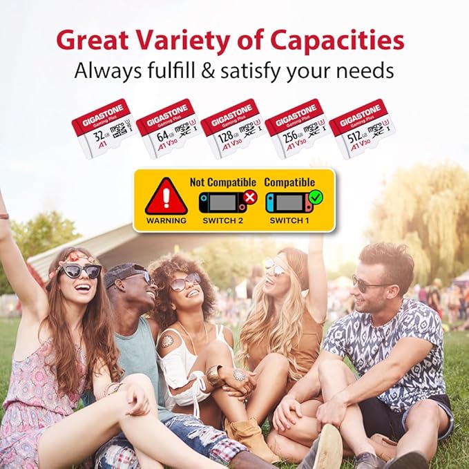 【For Switch 1 Only】 GIGASTONE 64GB Micro SD Card 2-Pack, Gaming Plus, MicroSDXC Memory Card for Nintendo-Switch, 4K UHD Video Recording, UHS-I U3 C10 A1 V30, up to 90MB/s, with Adapter