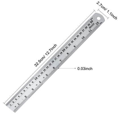 EBOOT Stainless 2 Pack Steel Ruler 12 Inch Metal Rule Kit with Conversion Table