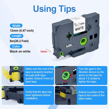 Label Orison 4PK Compatible with Brother P Touch Label Tape TZ Tape TZe-231 TZ231 TZe231 TZo231 1/2 inch Black on White Standard Laminated 12mm 0.47 Tapes