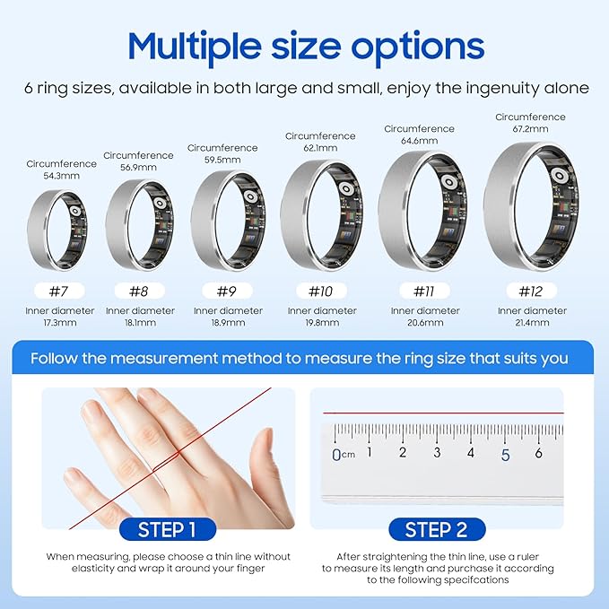 Smart Health Ring, Featuring Stress and Sleep Monitoring Functions, Compatible with iOS and Android, Waterproof Fitness Tracker for Women & Men, No Subscription Fee. (Black, 9)