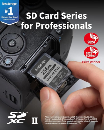 Nextorage 256GB SDXC UHS-II V90 SD Card Japanese Brand pSLC Max. Write Speed 299MB/s Max. Read Speed 300MB/s 4K Recording F2PRO Series 2PX-F2PRO256G SDXC Card for Digital Camera
