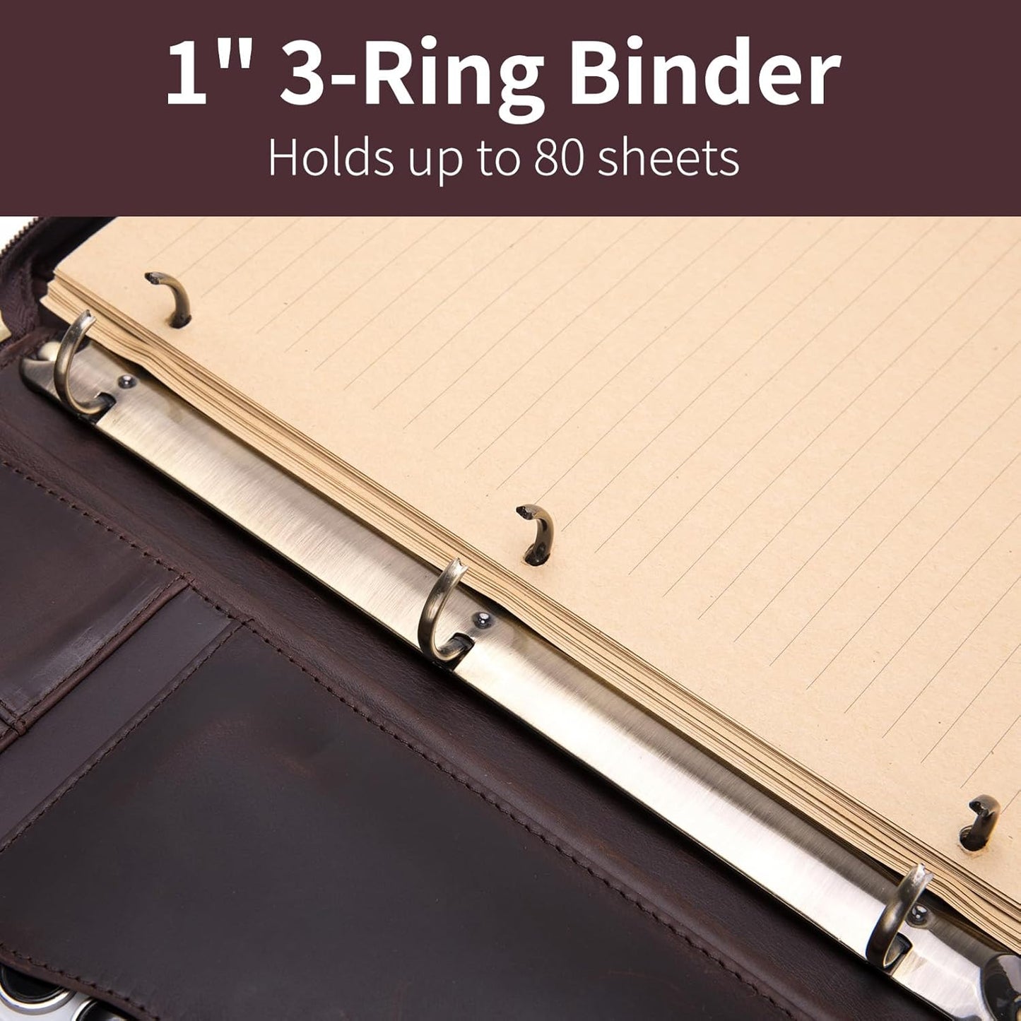 Personalized 3 Ring Binder Genuine Leather Portfolio, Front Pocket, Custom Engraved 8.5 x 11 Zippered Laptop Organizer for Men and Women, Professional Business Work Padfolio, Dark Brown