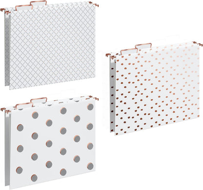 Y YOMA 6 Pack Rose Gold Hanging File Folders Letter Size Decorative File Folder Cute Pretty Hanging Folder Organizer for Filing Cabinet Office Home with 1/5-Cut Adjustable Tabs, 3 Gold Foil Design