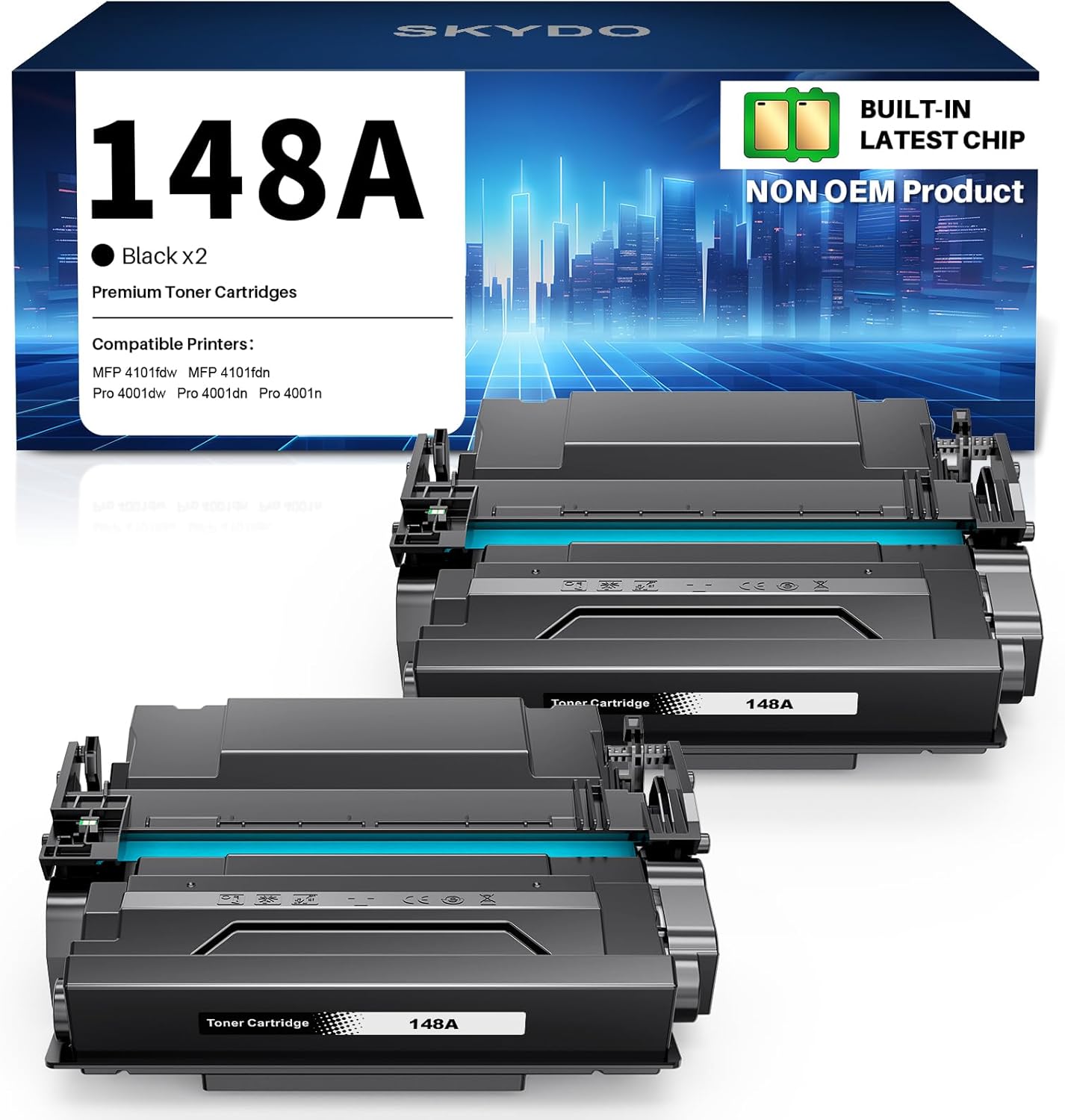 148A Toner Cartridge Black (with Chip) Compatible Replacement for HP 148A W1480A 148X W1480X Work for MFP 4101fdn 4101fdw 4001dn Laserjet Pro 4001dw 4001n Printer (2 Pack)