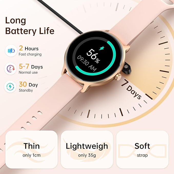 Smart Watch for Women, 1.27" AMOLED Screen Smartwatch with Answer/Make Call for iPhone/Android/Samsung, Fitness Tracker with 120+ Sport Modes, Heart Rate/Sleep/Health Monitor, IP68 Waterproof, 2 Bands