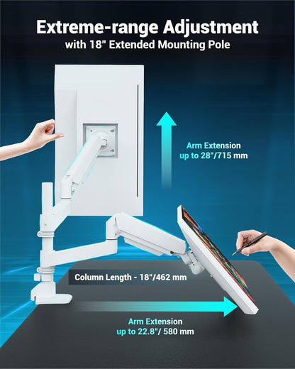 Dual Monitor Arm for 13-49 Inch Ultrawide Screens, Heavy Duty Monitor Mount for 2 Monitors up to 44lbs, Full Motion Vertical Stacked Dual Monitor Arm Desk Mount, 75/100mm VESA Mount, White