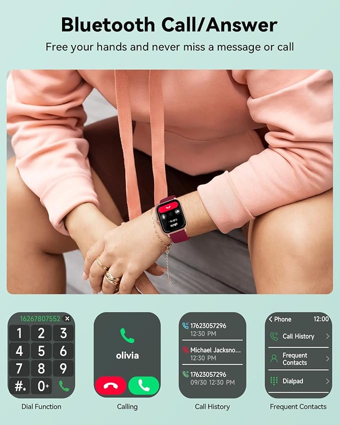 Smart Watches for Women/Men, Smart Watch for Android Phones and iPhone Compatible, Alexa Built-in, 1.8" Fitness Watches for Women, IP68 Waterproof/Bluetooth Call, Heart Rate/Sleep Monitor, Red