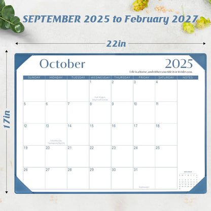 Gannyfer Desk Calendar 2025-2026 with Desktop Mat, Simplified Large 22" x 17" Desktop Pad Calendar, 18 Month Table Calendar from Sep 2025 to Feb 2027, Office Supplies Perfect for Home School and Office - Blue