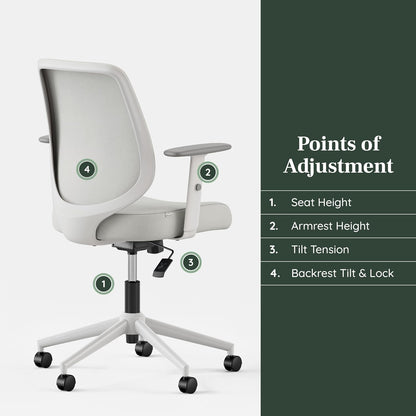 Branch Daily Chair - Vegan Leather Office Chair with Swivel, Lumbar Rest, and Adjustable Armrests - Comfortable Seating for Improved Posture and Productivity - Limestone