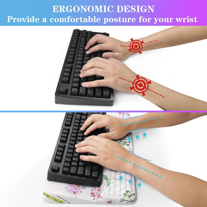 Computer Keyboard Stand with Wrist Rest, Ergonomic Tilted Keyboard Holder - Keyboard Riser with Wrist Pad - Keyboard Tray Support for Office Home - Scattered Flowers