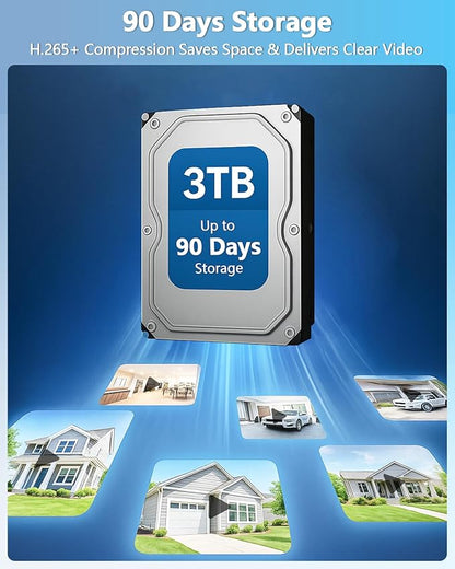 【90-Day Storage】 Outdoor Wired Security Camera System, Home Video Surveillance Systems, CCTV Cameras for Home, DVR Camera System