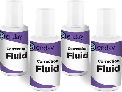 Enday White Out Liquid Correction Fluid, 7 fl. Oz. / 20 ml Foam Wand Applicator Quick Dry Liquid Paper Whiteout, Multi-Purpose Smooth Wite Out Corrector for Office, and Home, 4 Pack