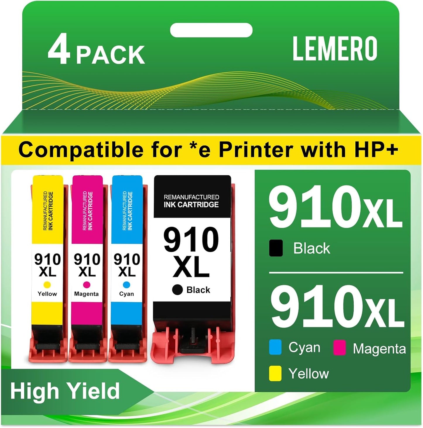 910 XL 910XL Ink Cartridges Combo Pack High Yield Replacement for HP 910XL Ink Cartridges for OfficeJet 8015e 8010 OfficeJet Pro 8025e 8020 8028e, 4-Pack