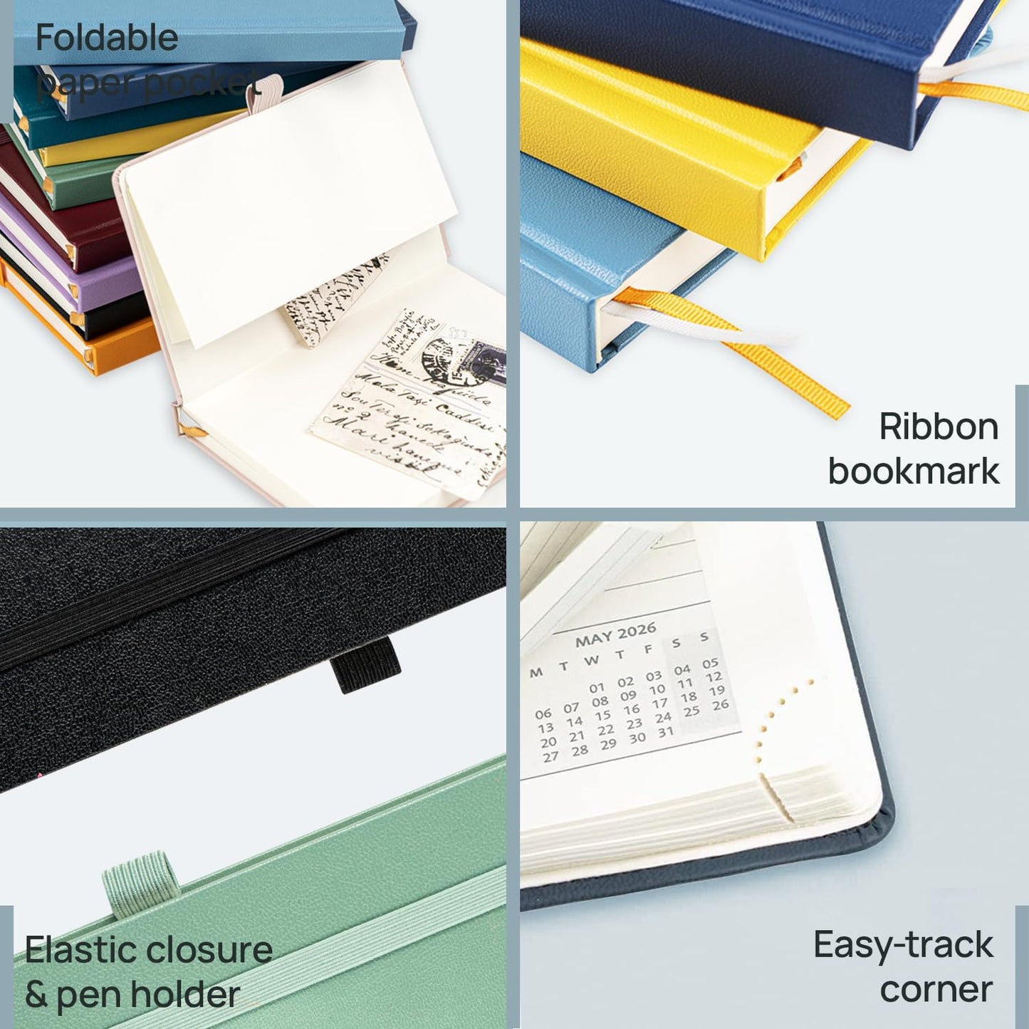 POPRUN 2026 Planner (Pocket Size 4''x 6.25'' Hardcover) - Small Calendar for Purse with Hourly Schedule & Vertical Weekly Layout, Monthly Calendars, 100 GSM - Light Yellow