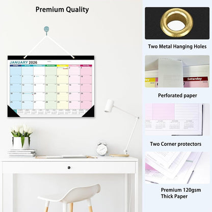 2026 Desk Calendar - 18 Monthly Calendar 2026-2027, Jan 2026 - Jun 2027, 17" x 12", Large Desk Calendar 2026-2027 with Thick Paper, Large Blocks, Stickers, Home or Office Calendar for Easy Organizing