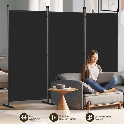 AKTOP 3-Panel Room Divider, Freestanding Wall Divider for Room Separation, Folding Privacy Partition Screen 70''W x 102''H, Portable Room Divider Panel Privacy Screen for Dorm Studio Office, Black