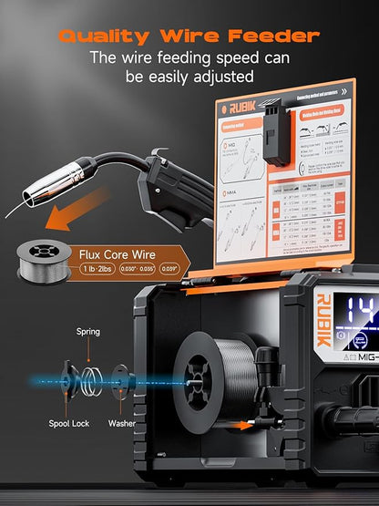 140A Gasless Mig Welder,110V FLUX MIG/ARC/Lift TIG Welding Machine,3 in 1 Mig Welder with Synergy and IGBT Inverter,110V Flux Core Welder with LCD Display