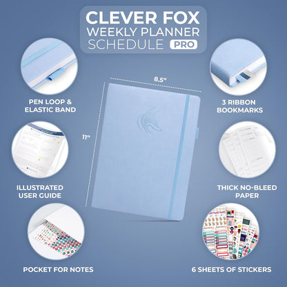 Clever Fox Planner PRO Schedule – Undated Weekly & Monthly Life Planner with Time Slots, Appointment Book & Daily Organizer, A4 (Periwinkle)