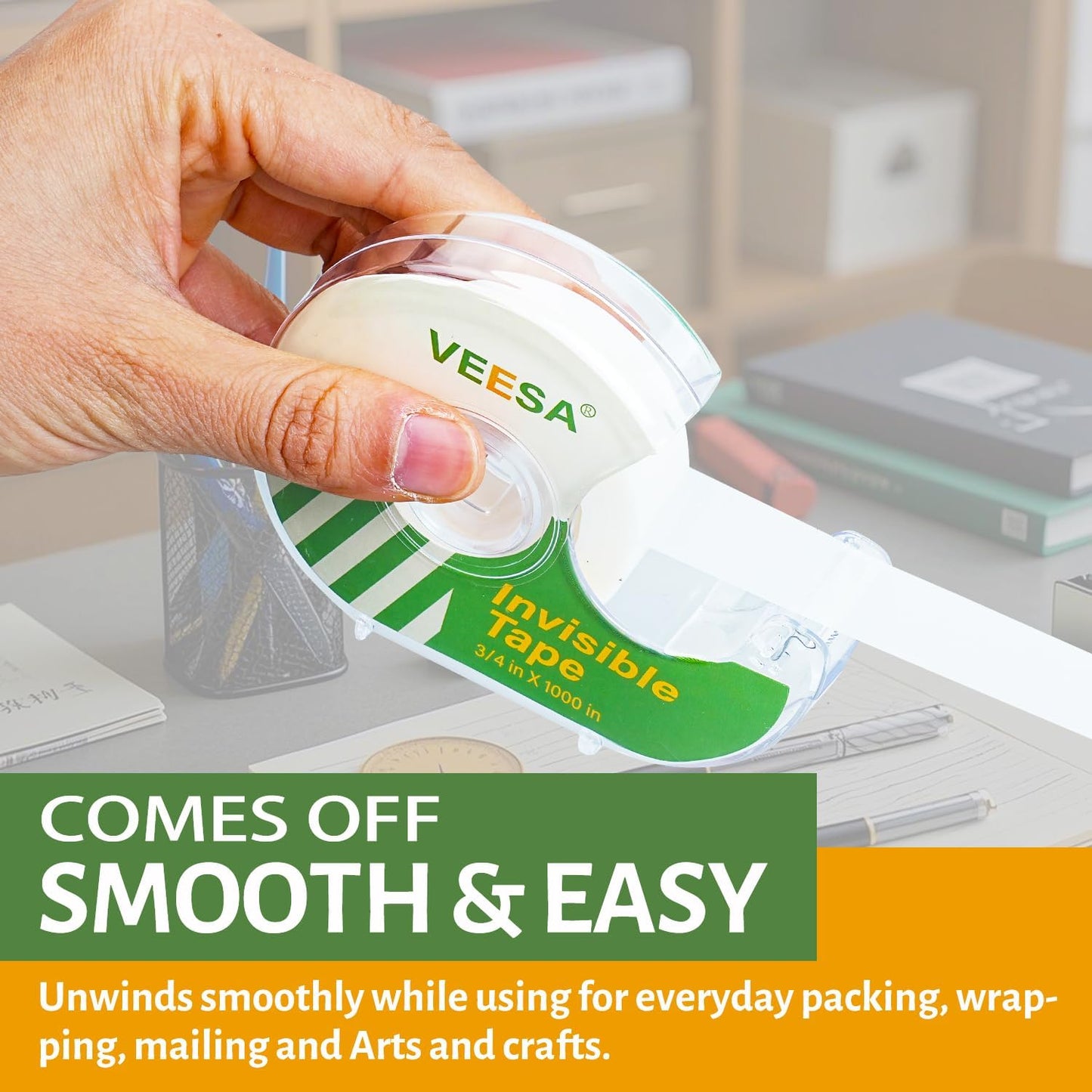 VEESA 12 Rolls Invisible Tape with Dispenser, 3/4 x1000 Inches, Gift Wrapping Tape for Label & Mend, Classroom, Office, School Supplies