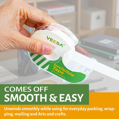 VEESA 12 Rolls Invisible Tape with Dispenser, 3/4 x1000 Inches, Gift Wrapping Tape for Label & Mend, Classroom, Office, School Supplies