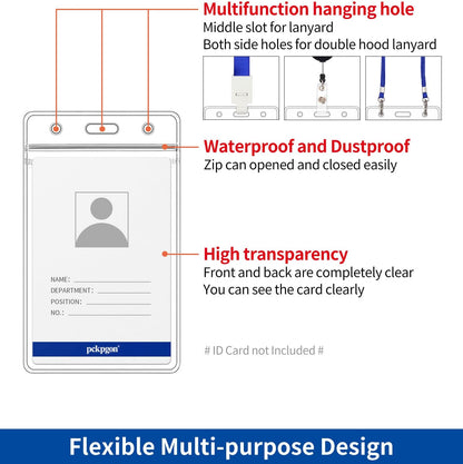 50 Pack Vertical ID Badge Holder, Clear Plastic Work Key Card Sleeve, Name Tag Holders Cover Protector with Waterproof Resealable Zip Type for Nurses Lanyard, Fits Credit Size Cards