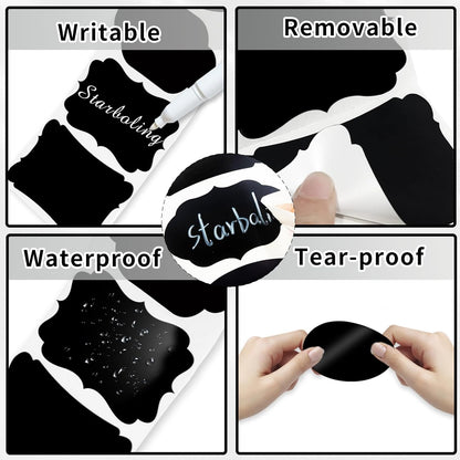 Starboling Chalkboard Labels,200 Pcs 3x2inch Irregular Labels Chalk Stickers with White Chalk Marker,Reusable Waterproof Blackboard Stickers,for Jars,Bottles,Storage Bins