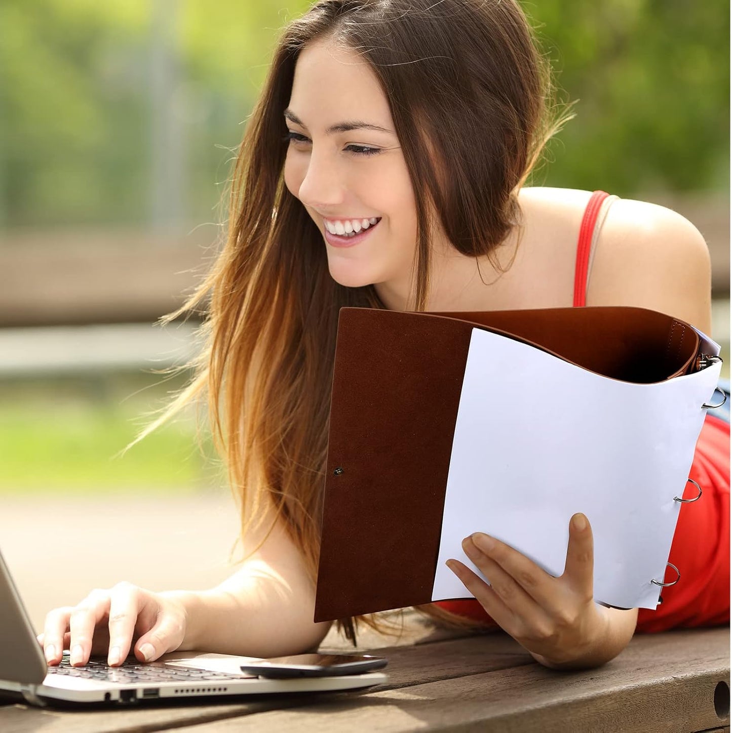 Leather 3 Ring Binder Holds 8.5 x 11 Inch Paper Binder Organizer Vintage Faux Leather Portfolio Folder Planner for Office Home Document Photo Diary Supplies(Chocolate)