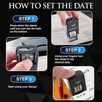 Date Stamp, Self-Inking Date Stamps, US Format MMM-DD-YYYY, Black Impression – 3/4" x 1", Self-Inking Date Stamp for Marking Office documents, Legal Papers, Bills, Mail, Teachers Correcting Homework