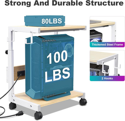 Computer Tower Stand with Charge Station and USB Charging Port - Height Adjustable PC Tower Stand, Under Desk CPU Holder Cart with Locking Caster Wheels for Fits Most PC