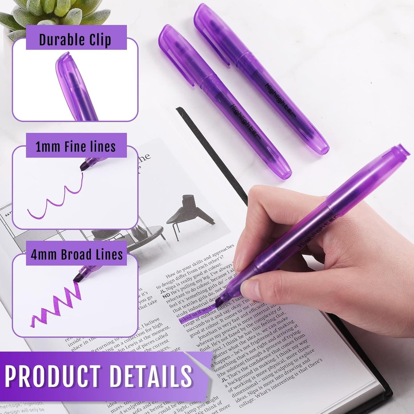 Fuutreo 60 Pack Pastel Highlighters Bulk Bright Color Highlighter Marker Chisel Tip Dry Quickly Safe Highlighter Pens Fluorescent Ink for Adults Home School Office(Purple)