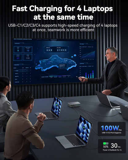 480W USB C Charger Block, Rocoren 10-Ports USB C Charging Station for Multiple Devices,PD 100W Type c Gan Fast Charger Station Multi USBC Charging Hub for Laptop MacBook HP iPad iPhone Samsung