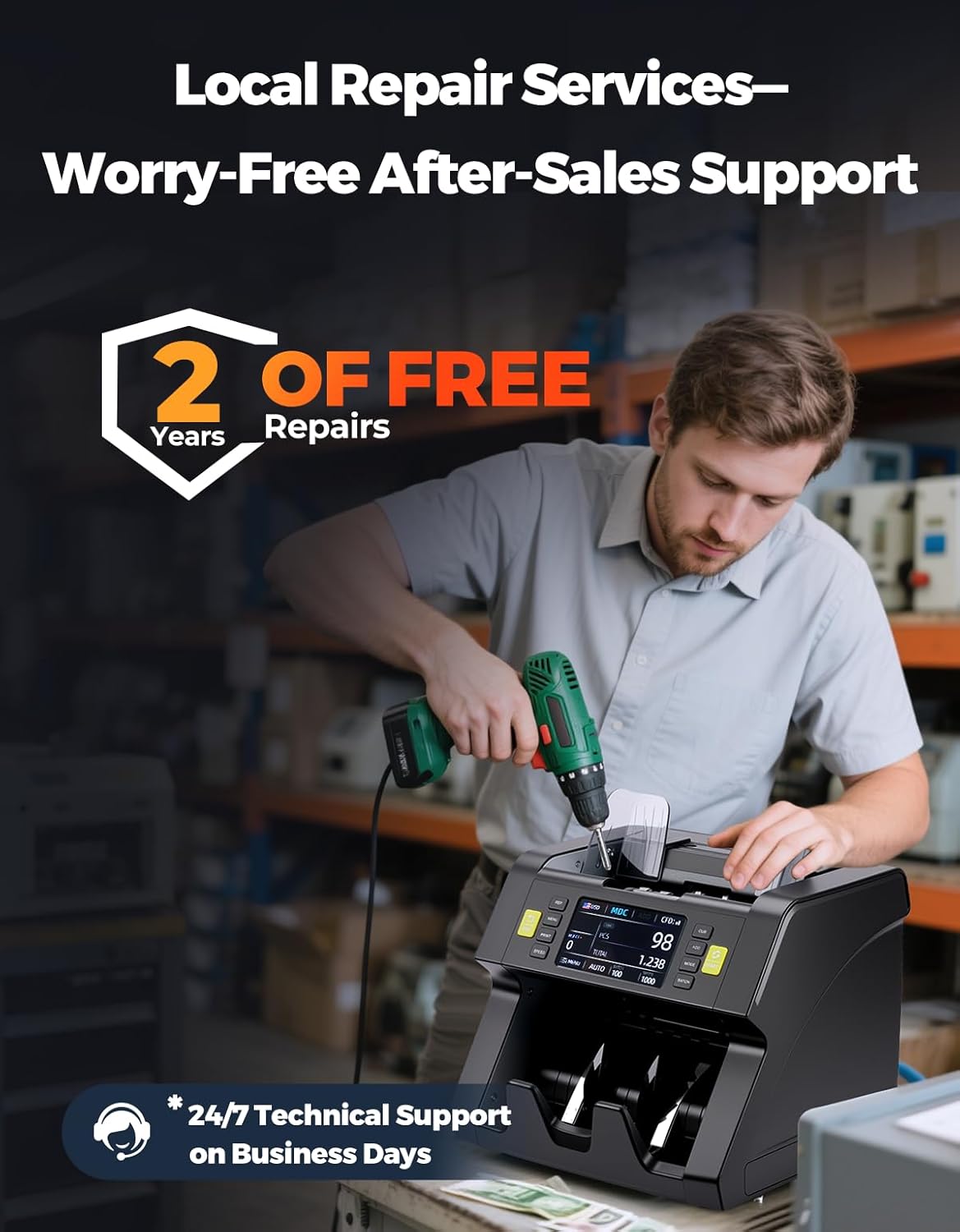 MUNBYN IMC21 Money Counter Machine Mixed Denomination, CIS/UV/IR/MG/MT Counterfeit Detection, Touch Screen, USD, MXN, LBP, CAD Cash Counter for Business, Printer Compatible Bill Counter, 2Y Protect