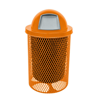RDT-ORG Heavy Duty 32 Gallon Round Trash Receptacle, Liner Included, Orange with Orange Steel Dome Top, Made in America