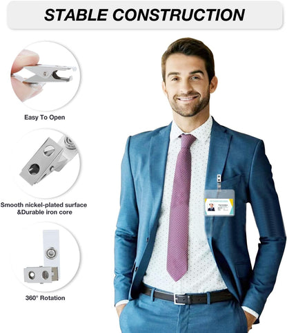 ID Badge Holder and Clips Extra Thick Clear Name Tag Card Holders Plastic Horizontal ID Badge Protector with Waterproof Resealable Zip