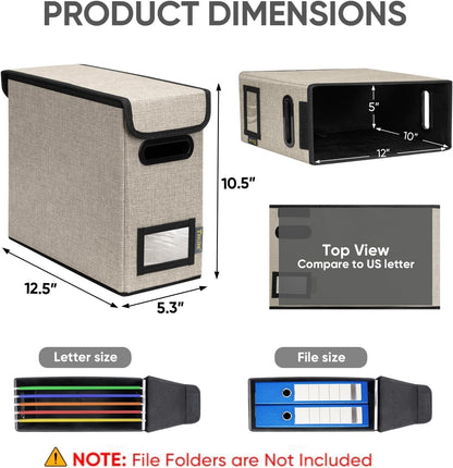BALEINE File Organizer Box with Lid, Collapsible File Folder Organizer with Plastic Slide, Hanging File Folder Box for Office Document Storage (1 Pack, Beige, S)