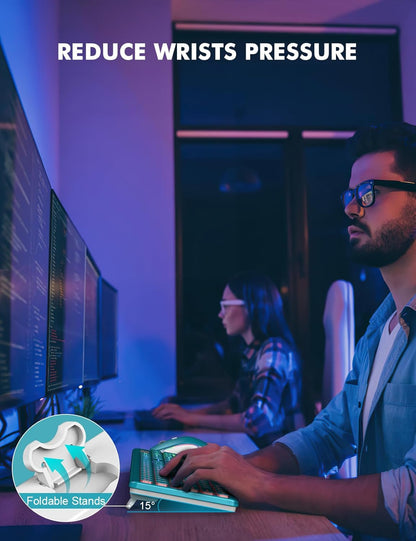 Wireless Keyboard and Mouse Combo - RGB Backlit, Rechargeable & Light Up Letters, Full-Size, Ergonomic Tilt Angle, Sleep Mode, 2.4GHz Quiet Keyboard Mouse for Mac, Windows, Laptop, PC